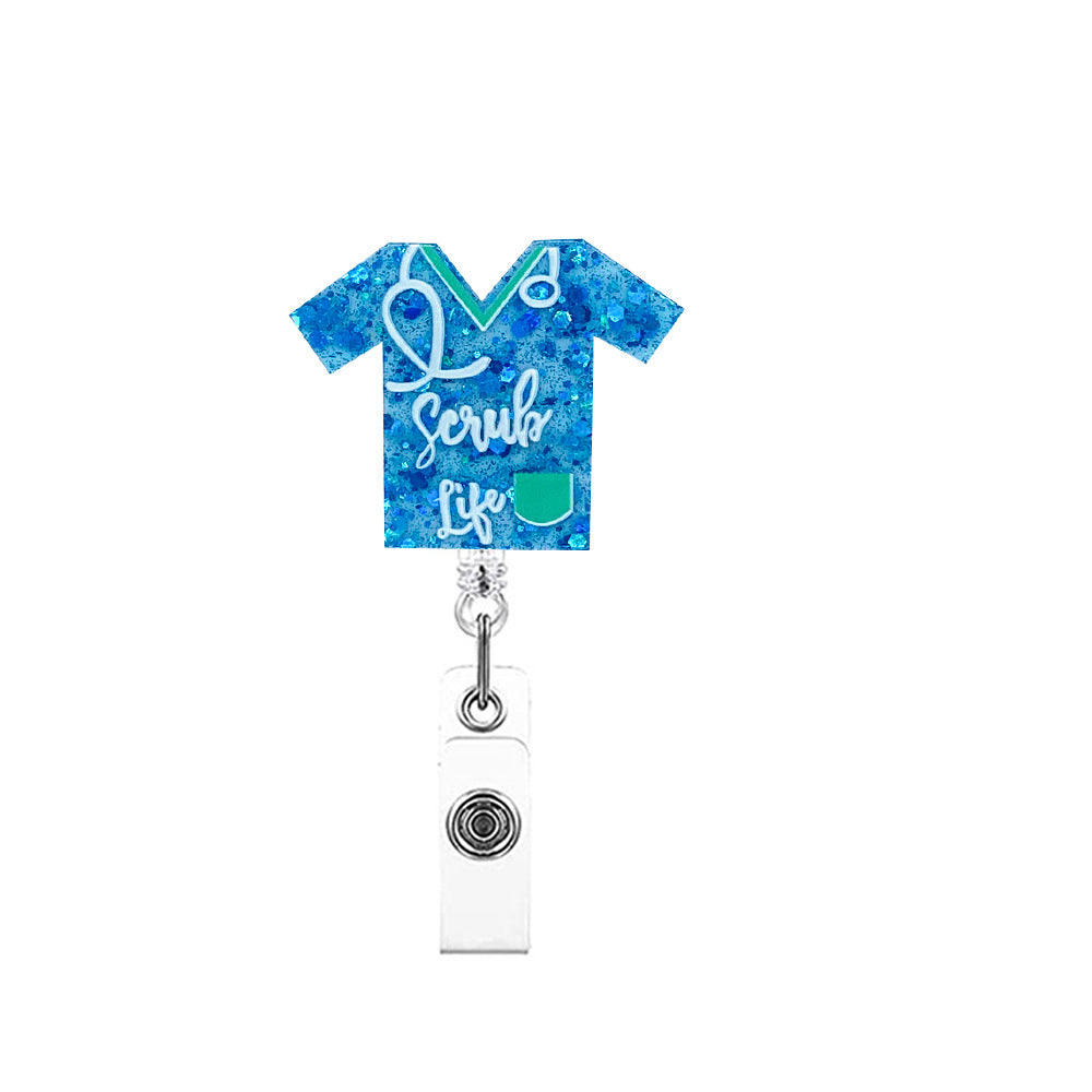 Wholesale Badge Reel Acrylic Glitter Easy Pull Buckle Medical Retractable Keychain